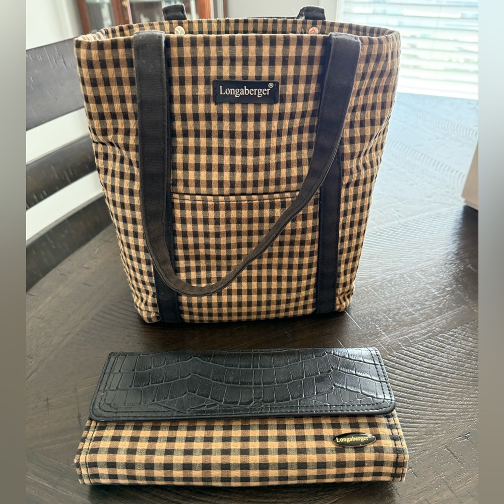 VTG 90s Longaberger Homestead Plaid Tote & Wallet Set EUC Americana‎